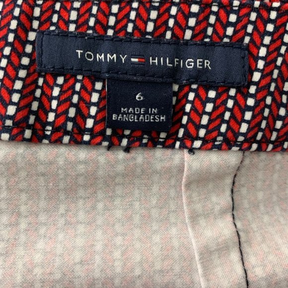 Tommy Hilfiger Mini Pencil Skirt 6 Red Chevron Stripe Stretch Zip Kick Pleat - Picture 5 of 5